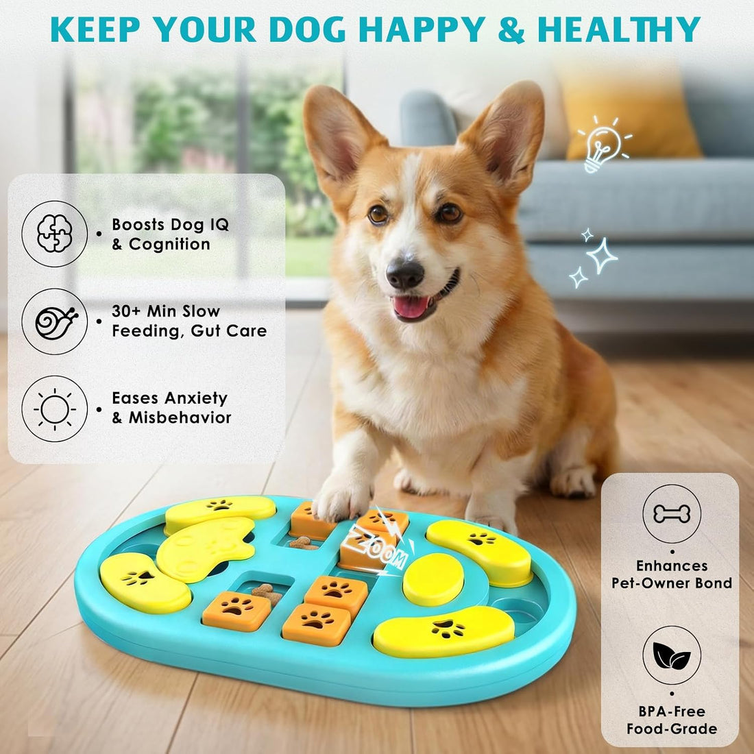 Dog Puzzle Toy, Interactive Treat Dispensing Toys, Gray