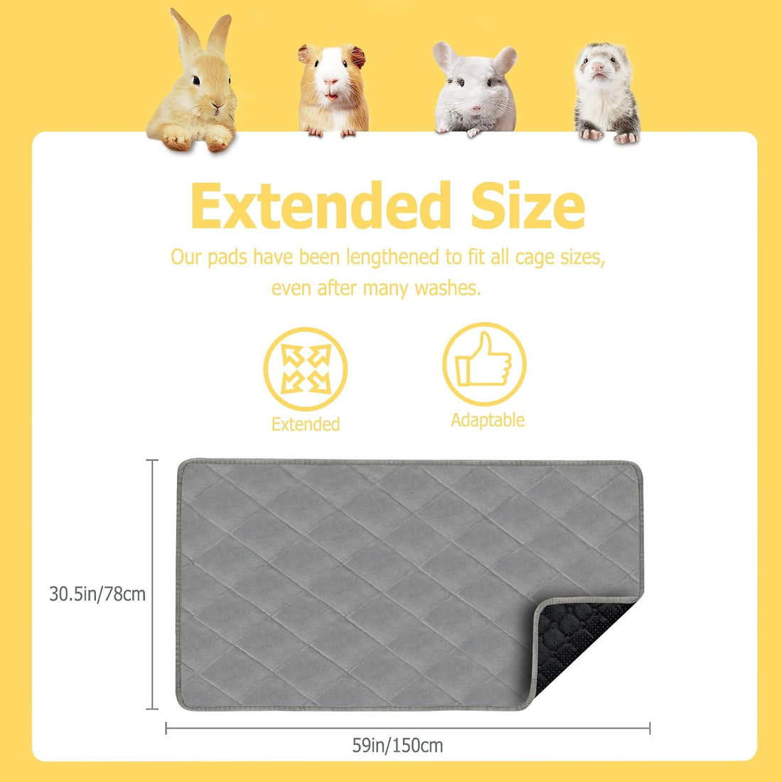 Guinea Pig Fleece Bedding, 49"x24" Cage Liner 2 Pack for Midwest Cage