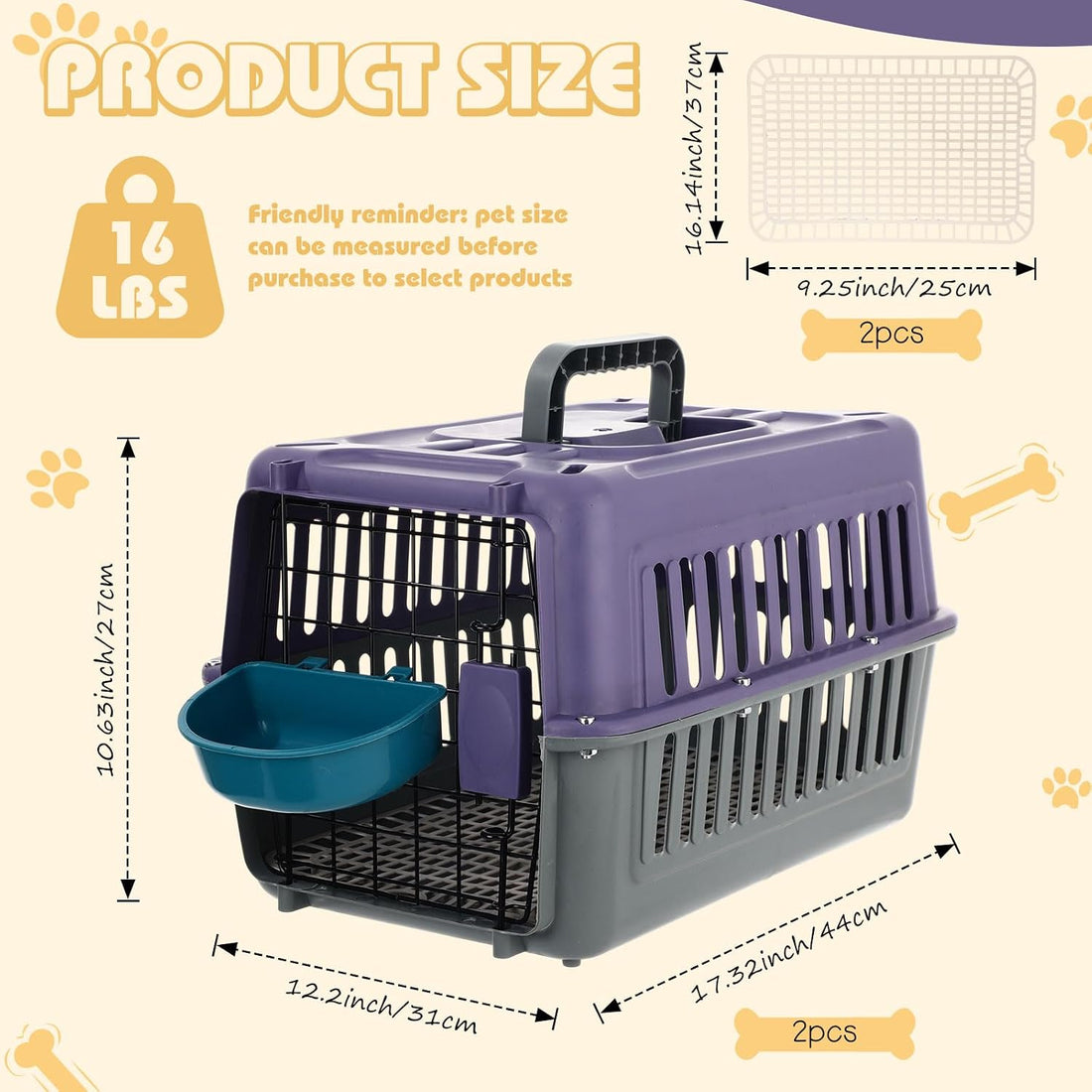 2 Set 17.5" up to 13lbs Small Cat Dog Travel Pet Carrier