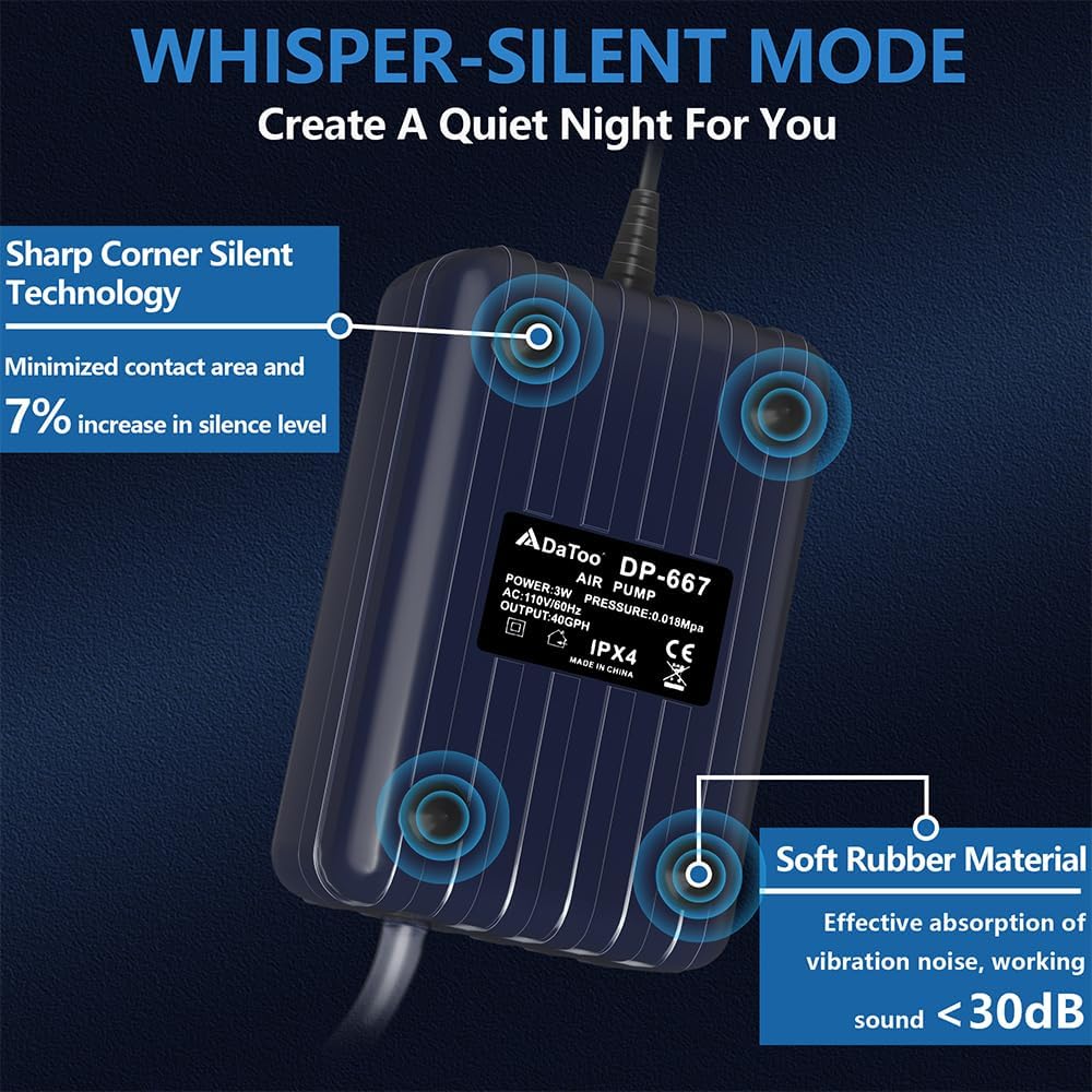DaToo Aquarium Air Pump Compact Fish Tank Air Pump Quiet Aquarium