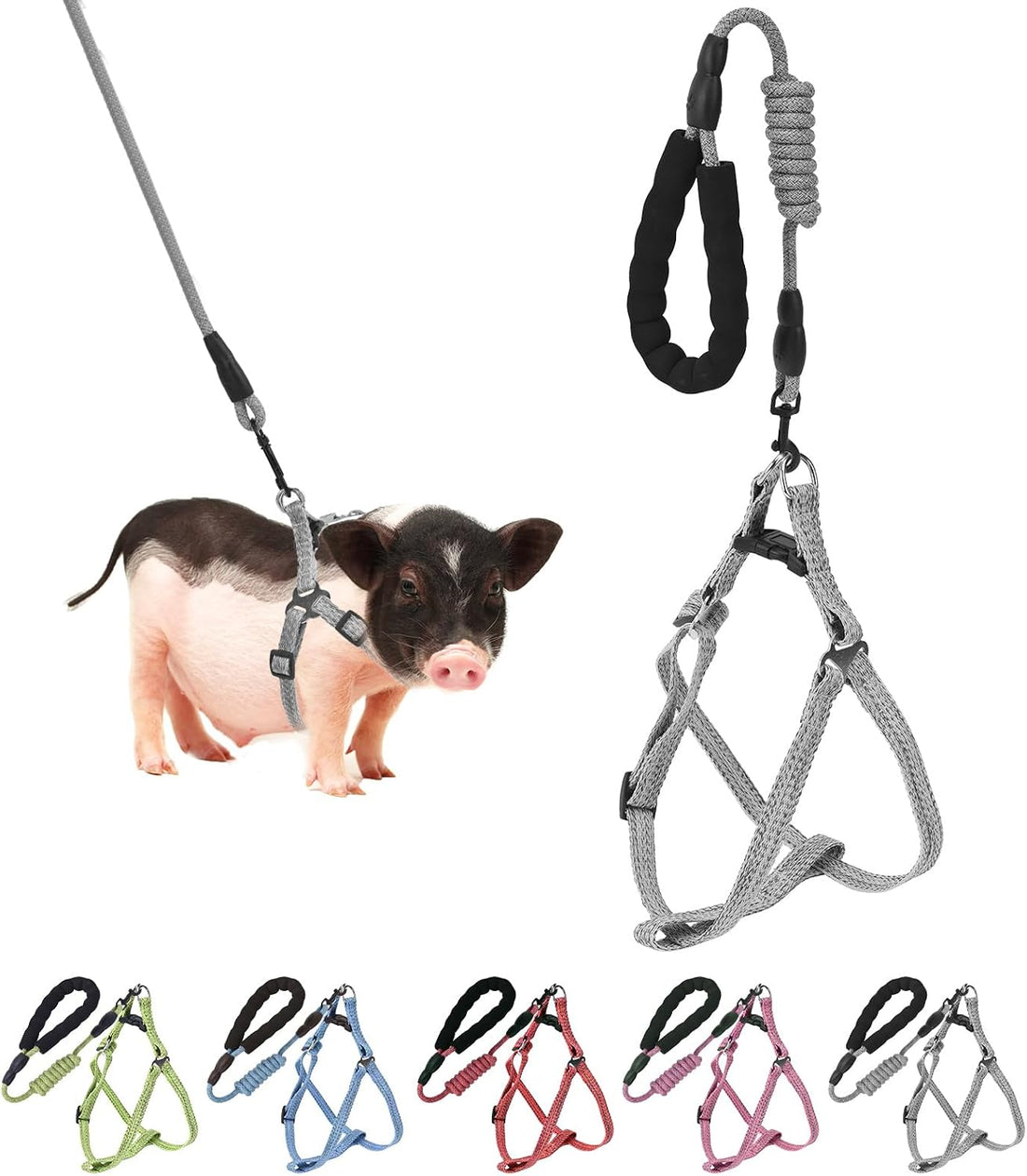 YeeBeny Mini Pig Harness Adjustable with Leash Foam Handle Pink, S