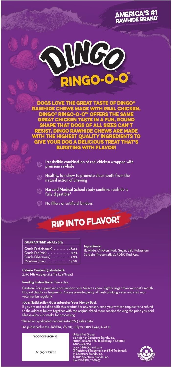 Dingo Ringo Rawhide Dog Treats Made With Real Chicken, 5 Count