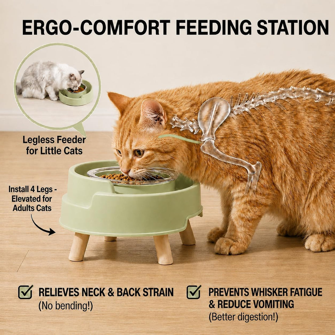 SXKBM 2 Pack Ant Not Cross Elevated Cat Bowls Mess Proof-4 Food Grade