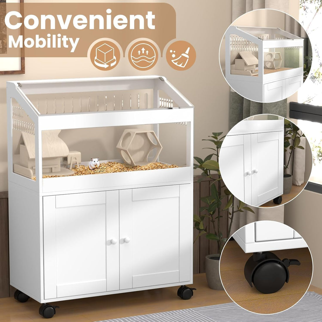 Hamster Cage with Storage Cabinet – Acrylic Panels for 360° Viewing