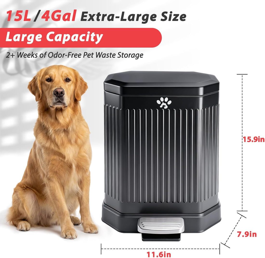 Metal Dog Poop Trash Can Outside with Odor Control Lid