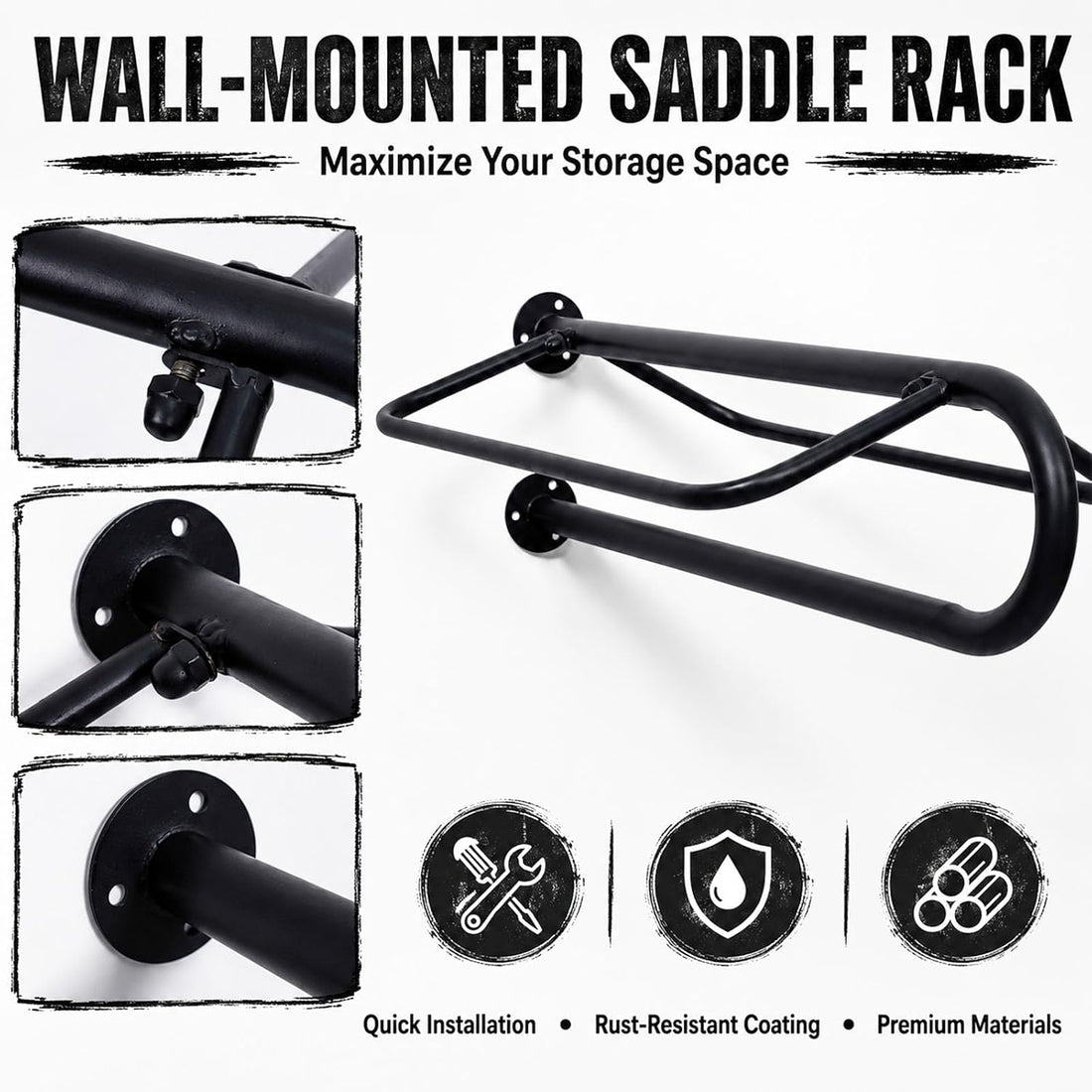 2 Pack Wall Mounted Saddle Racks with Pad Bar