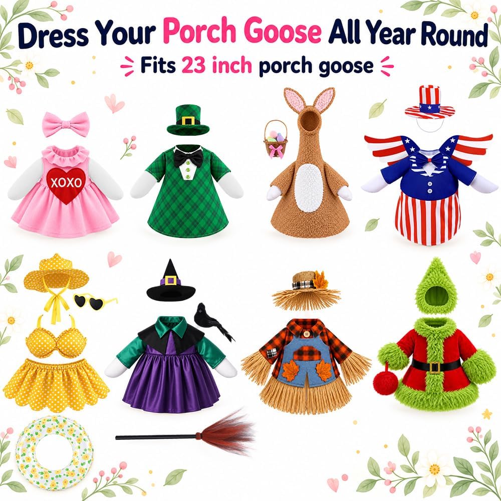 8 Set Holiday Porch Goose Outfits All Seasons Clothes for 23 Inch