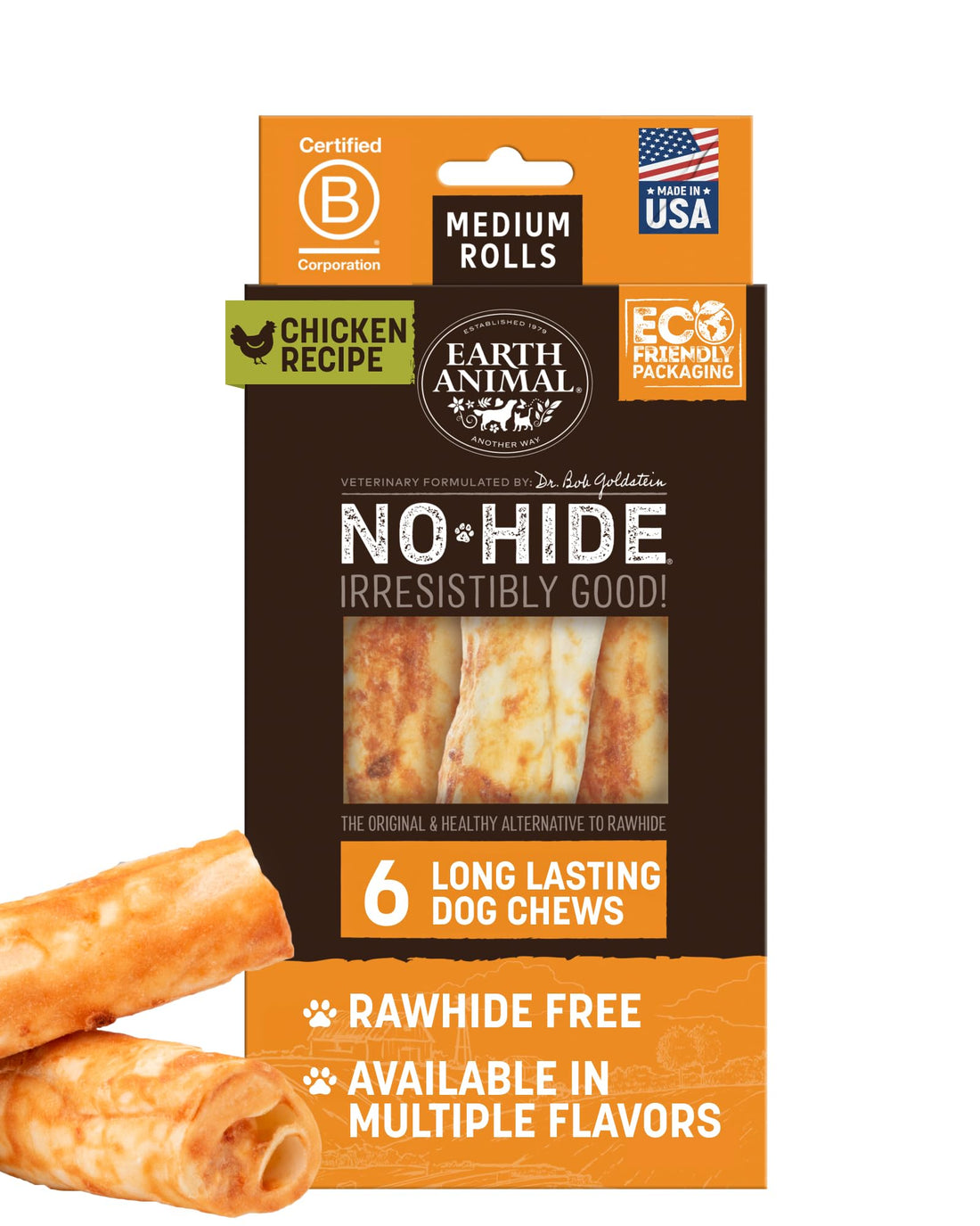 Earth Animal No Hide Chews - Long Lasting Rawhide Free Medium Dog