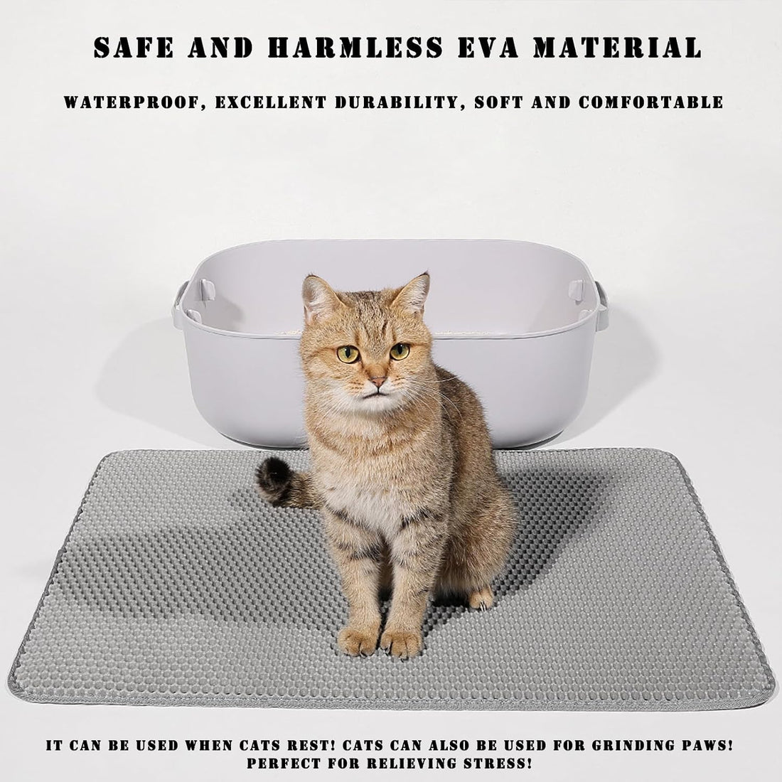 Cat Litter Mat, Double Layer Cat Litter Box Mat (24x18 Inch, Gray)