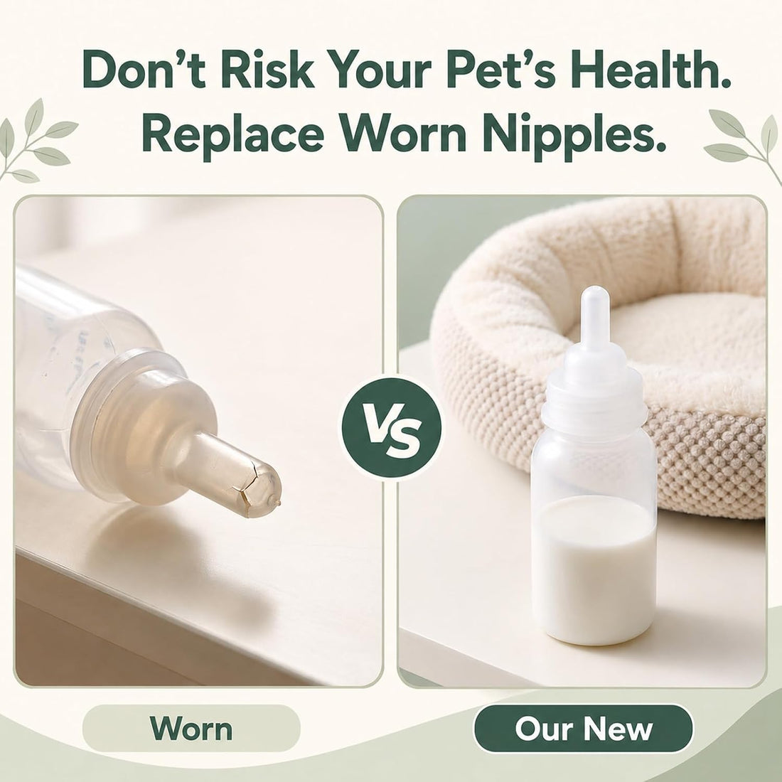 50 Pcs Kitten Nipples for Feeding,Rubber Soft Bottle Nipples