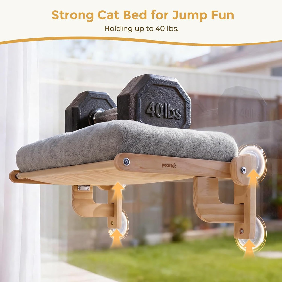 Pecute Cat Window Hammock Foldable, Cat Bed with Soft Cushion Grey