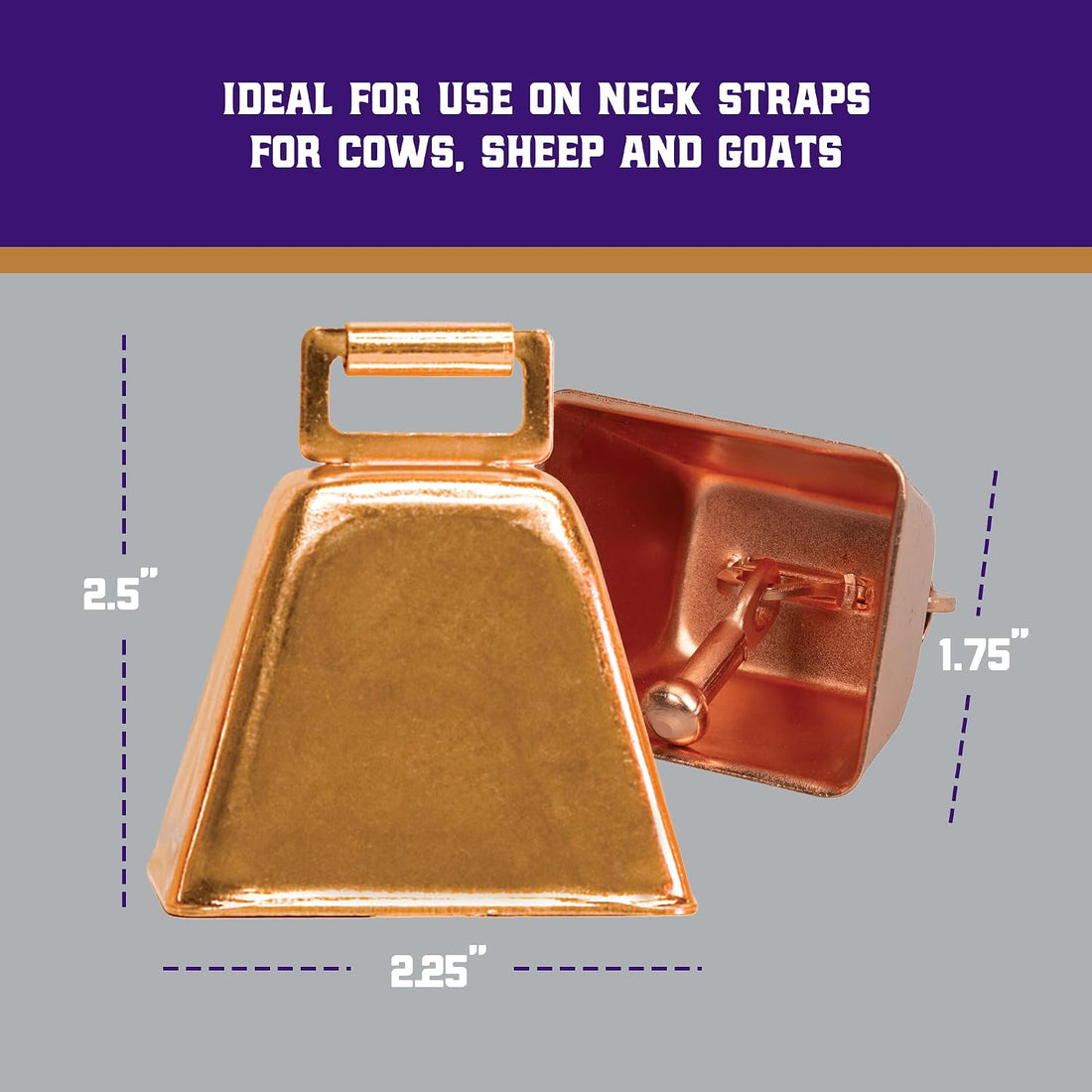 Weaver Livestock Copper-Plated, Small Cow Bell for Livestock, 2 Pack