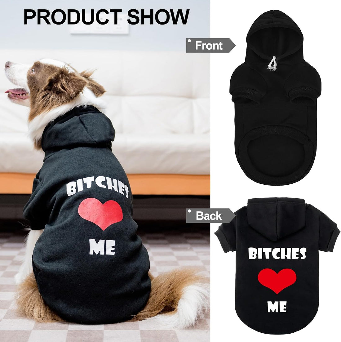 EXPAWLORER Dog Hoodies for Small Medium Large Dogs,Black M