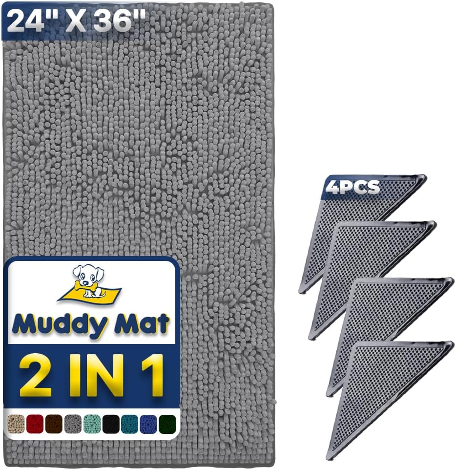 Muddy Mat® | Absorbent Microfiber Chenille Door Mat Grey 24" x 35"