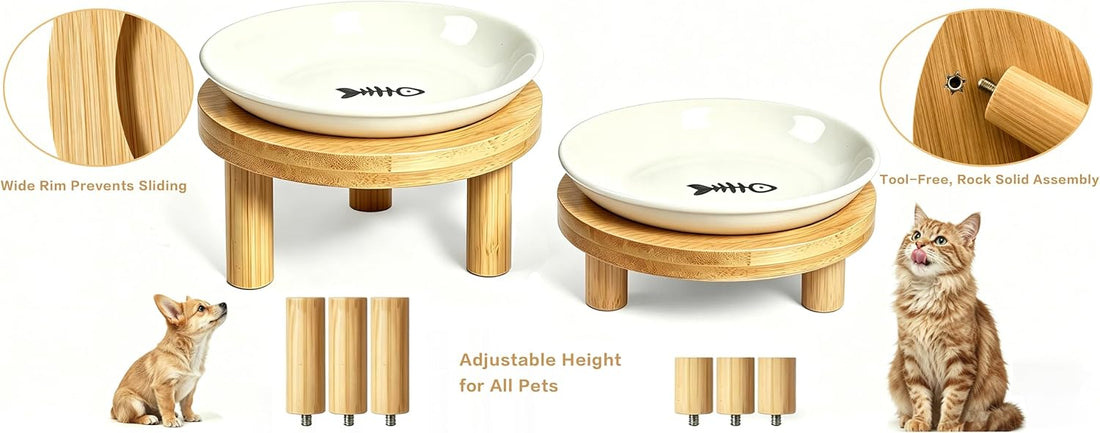 Elevated Cat Bowls Bamboo Stand