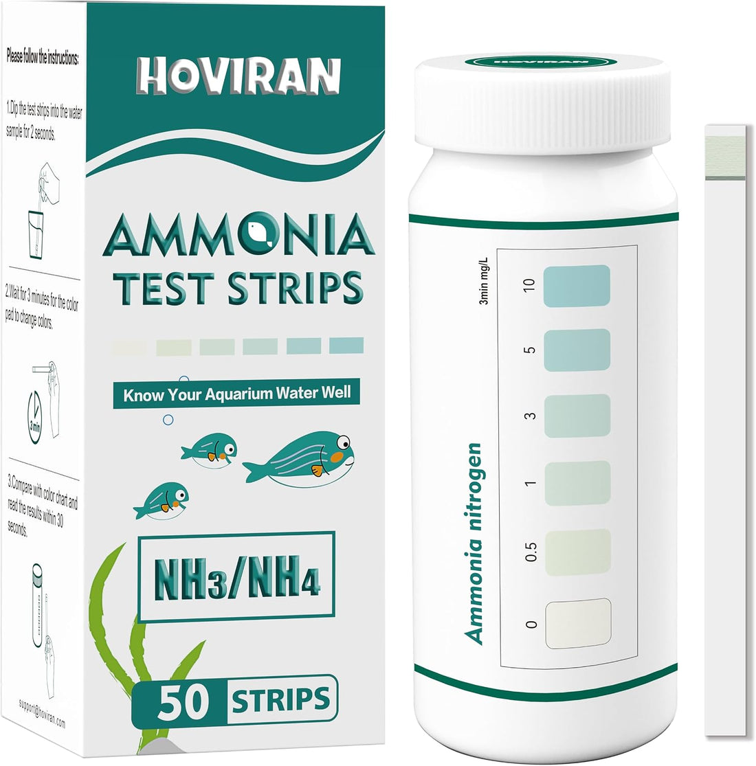 7 Way Aquarium Test Strips, 125 Strips for Fish Tank & Pond Test Kit