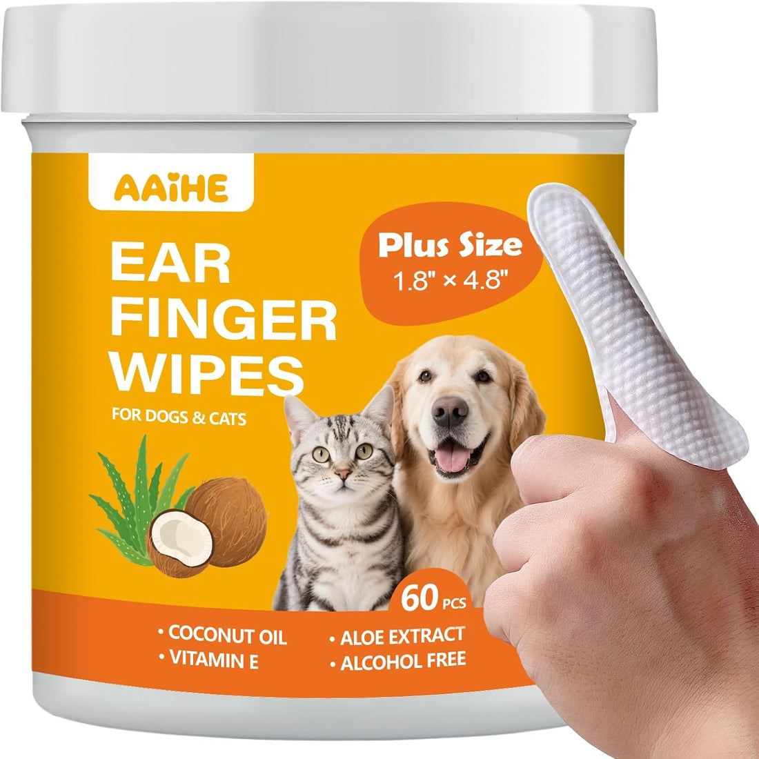 Dog Ear Finger Wipes for Dogs & Cats, Green Tea Scent, 50 Count