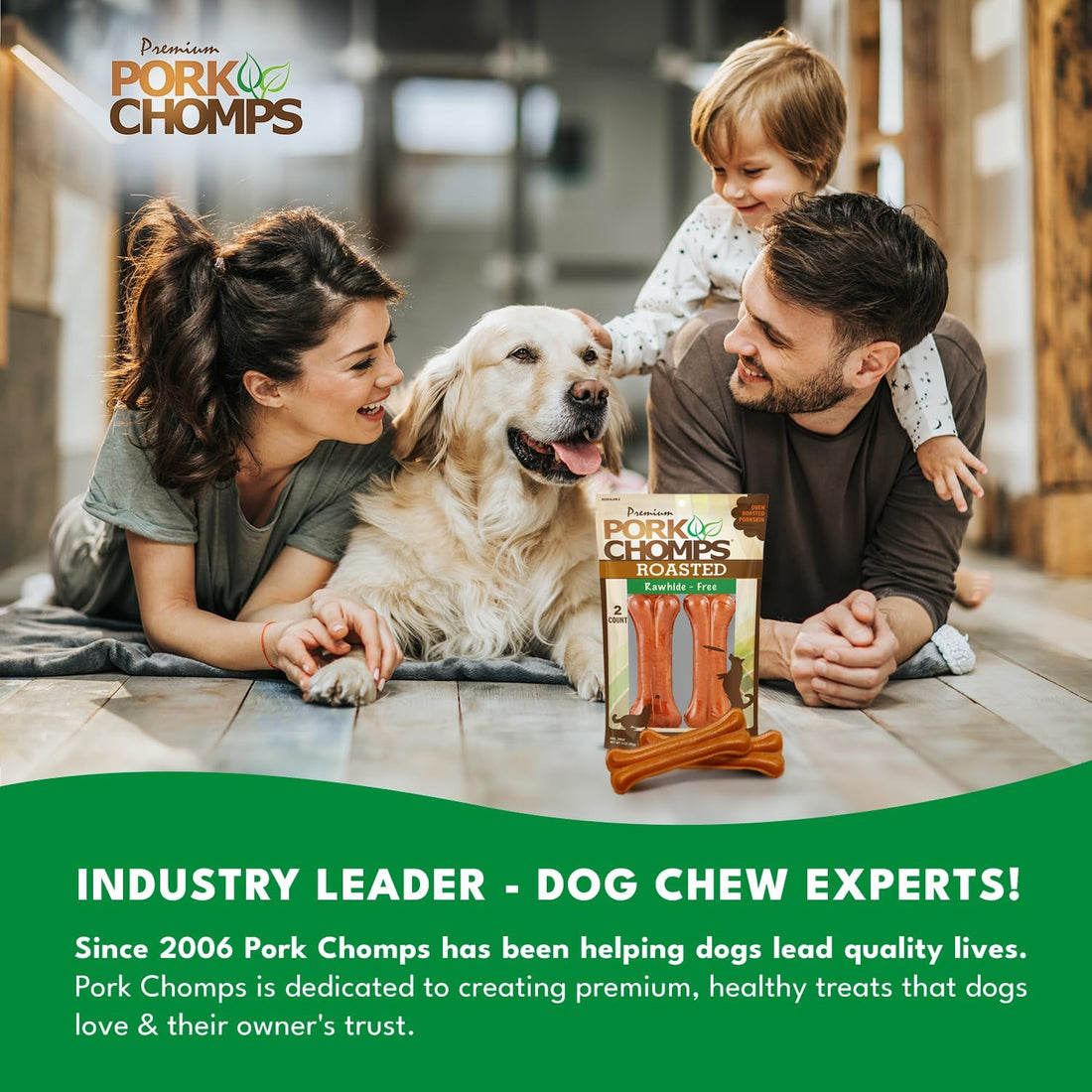 Pork Chomps Roasted Pressed Pork Skin Dog Chews, 4.5-inch Bone