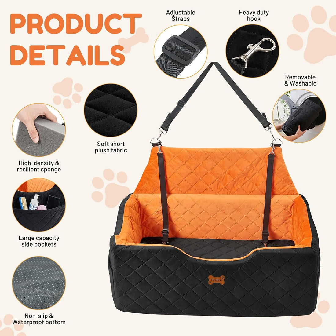 Dog Car Seat for Large Medium Dogs up to 55 lbs, Black