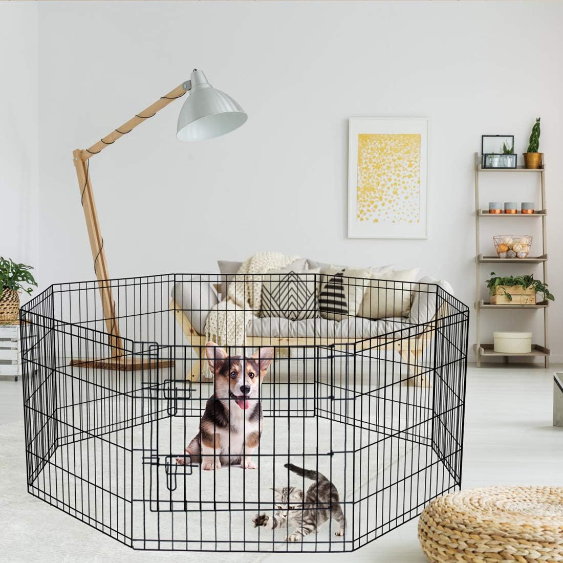 Artmeer Dog Playpen 24" H, 8-Panel Rustproof Foldable Pet Fence