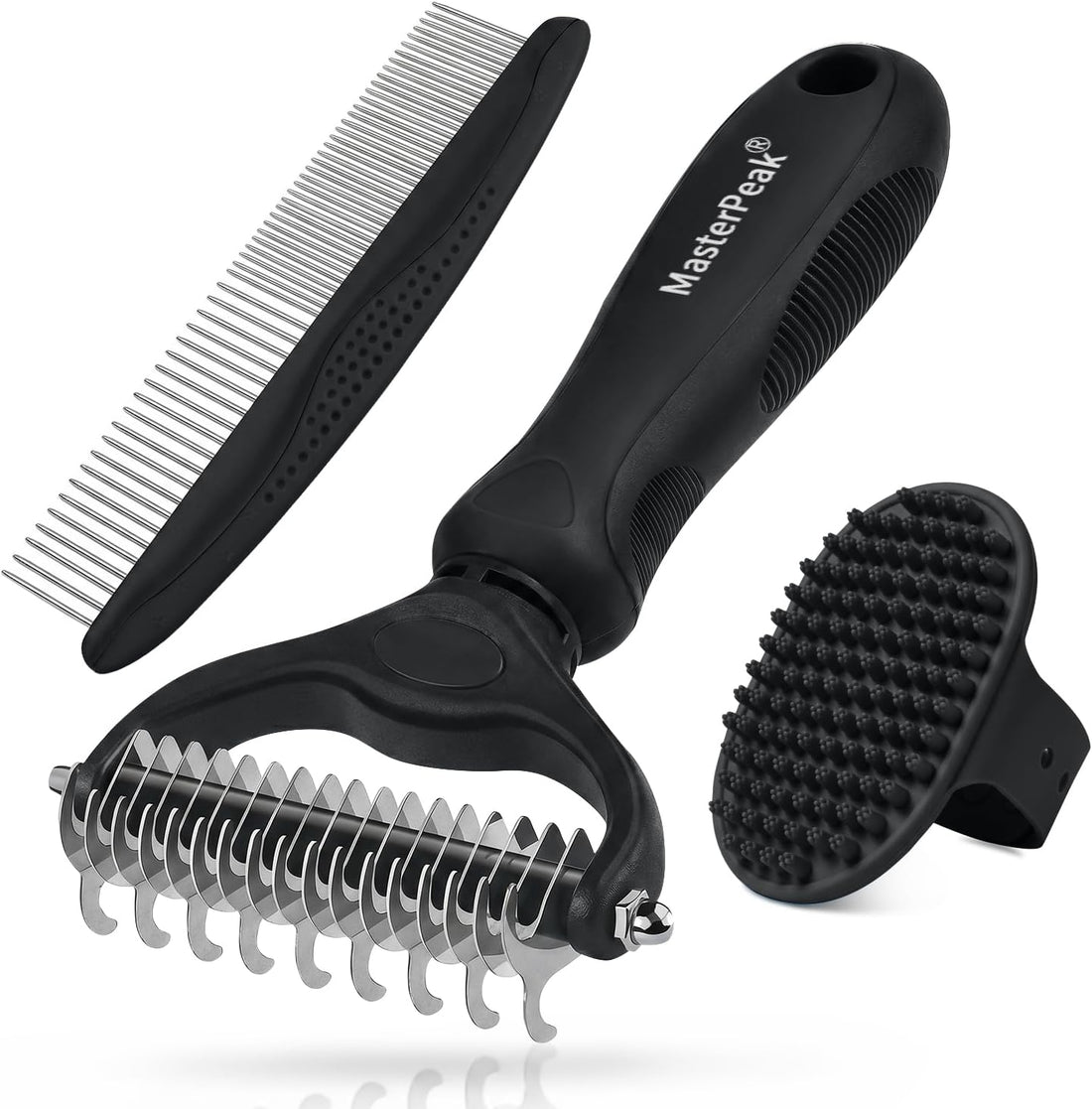 3-in-1 Pet Grooming Kit Rake Metal Comb & Bath Brush