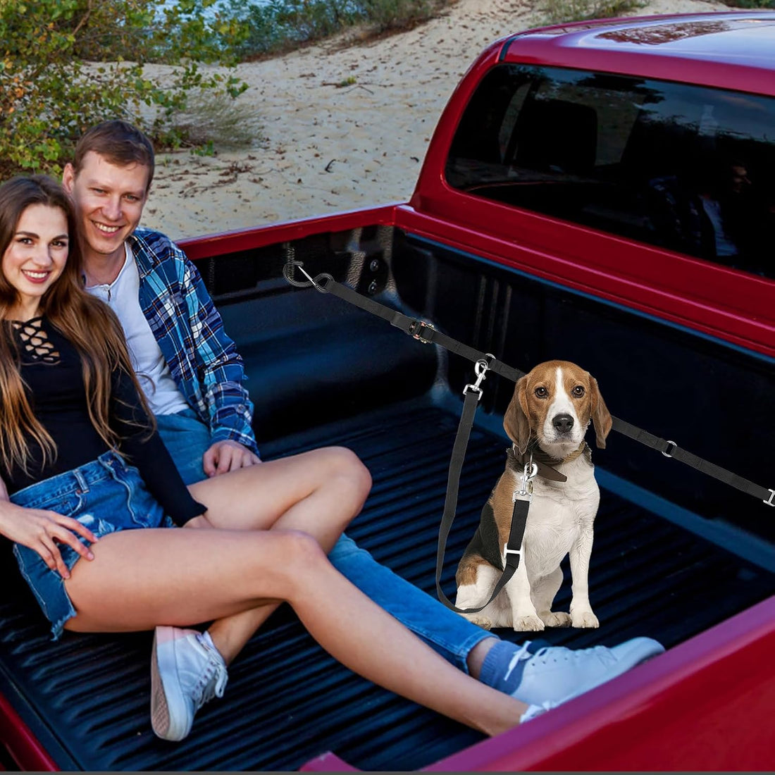 SKIPWALL Truck Bed Dog Tether for Two Dogs,Ratchet Tightening