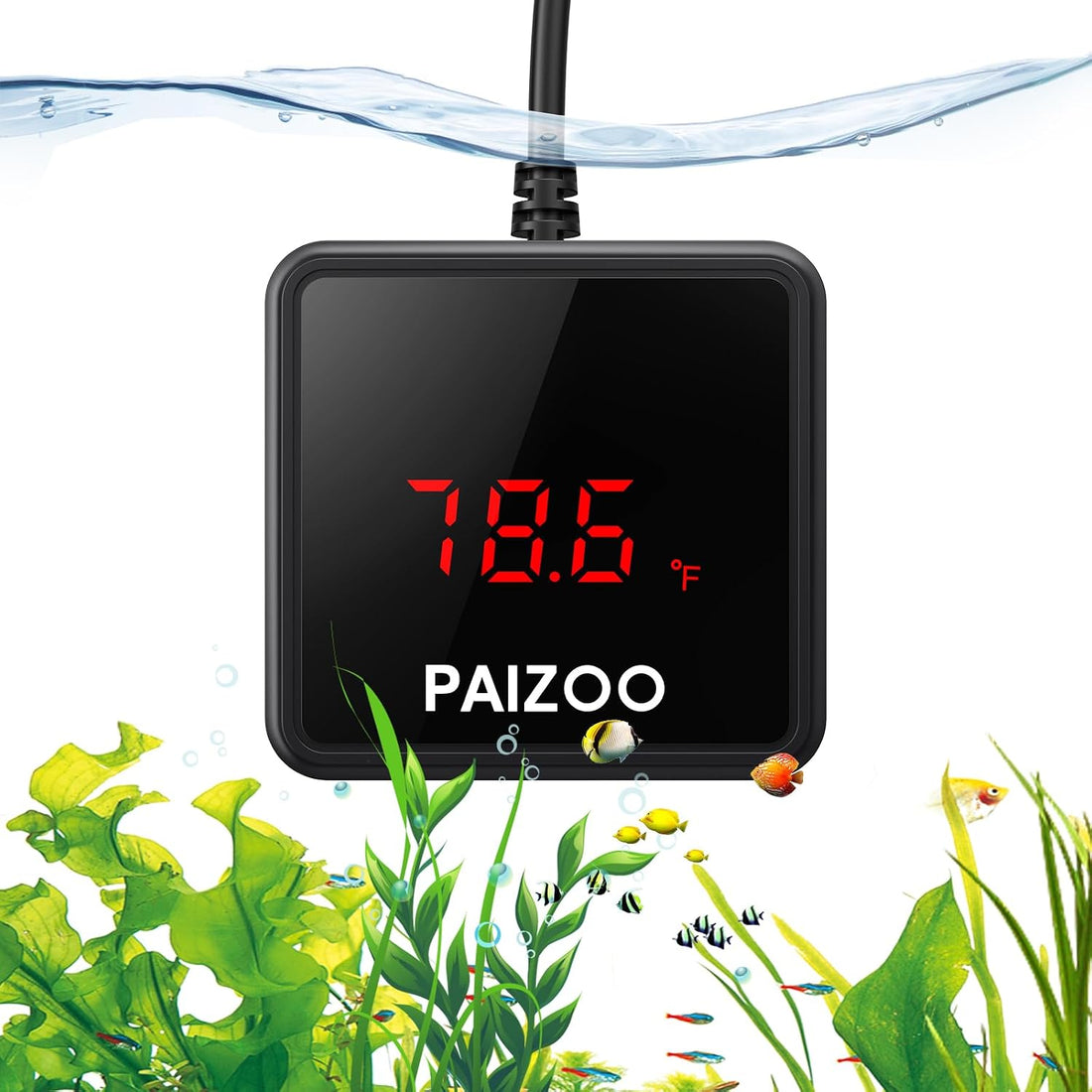 PAIZOO LED Waterproof Aquarium Thermometer Always-on Display with USB