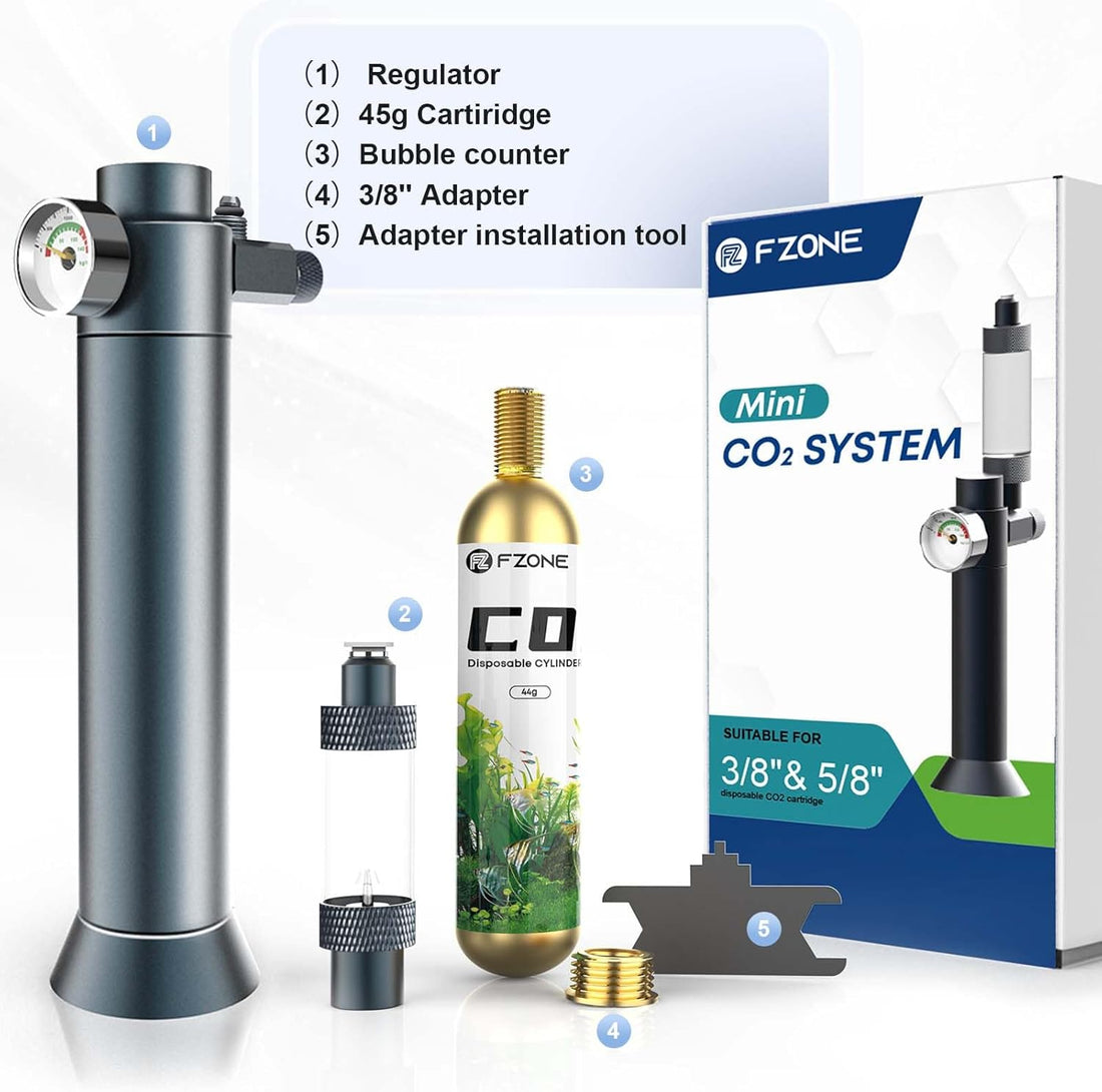 FZONE Desktop Aquarium CO2 System,45g CO2 Cartridge,5/8" & 3/8"