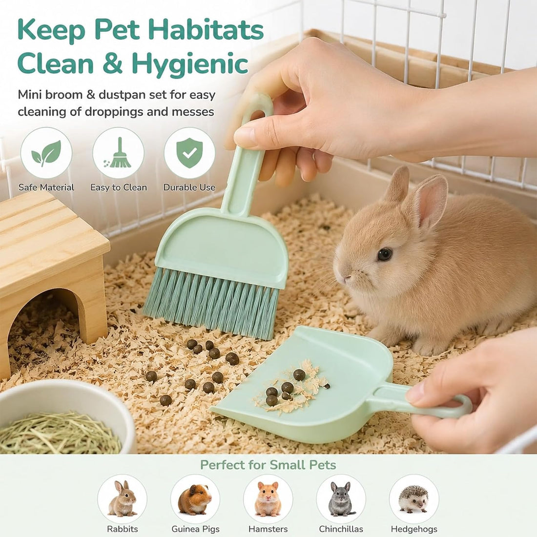 Cage Cleaner for Guinea Pigs Mint Green Mini Dustpan and Brush Set