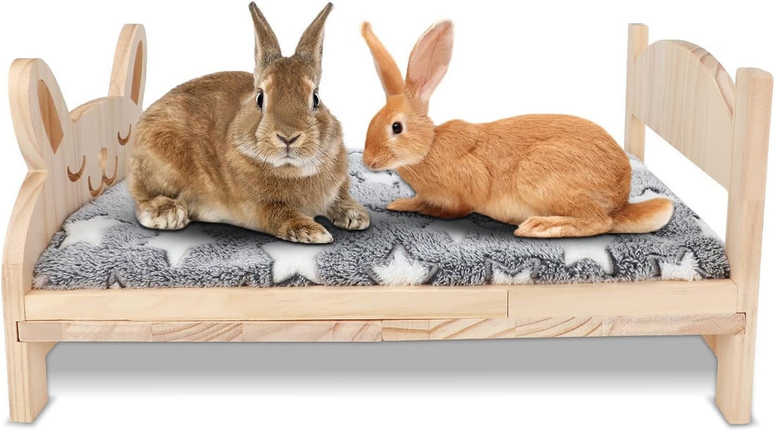 BWOGUE Large Wooden Rabbit Bed, Bunny Bed with Removable Cushion