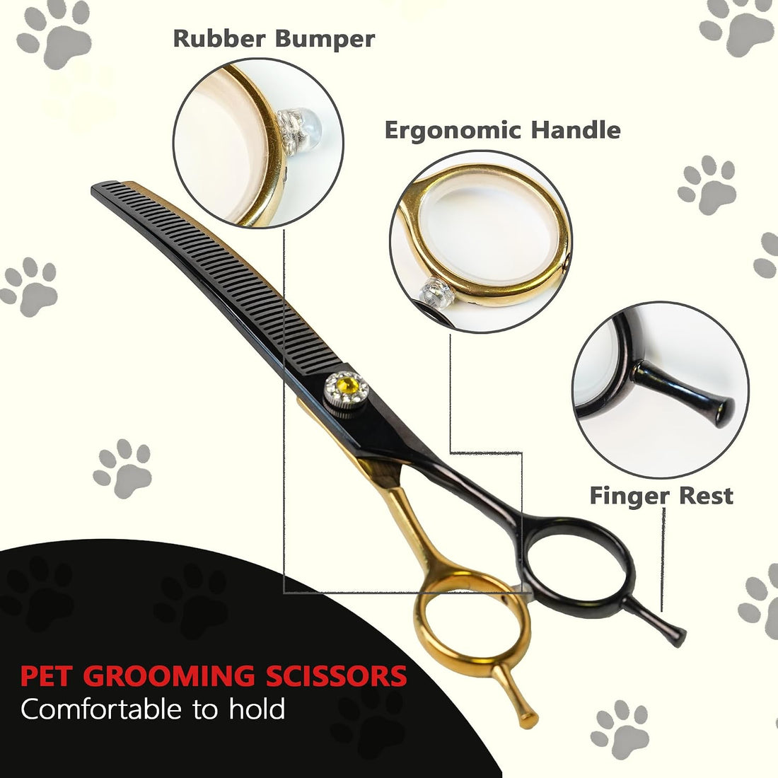 7" Curved Thinner Dog Scissor, Curved Blender Scissors, 48 Teeth