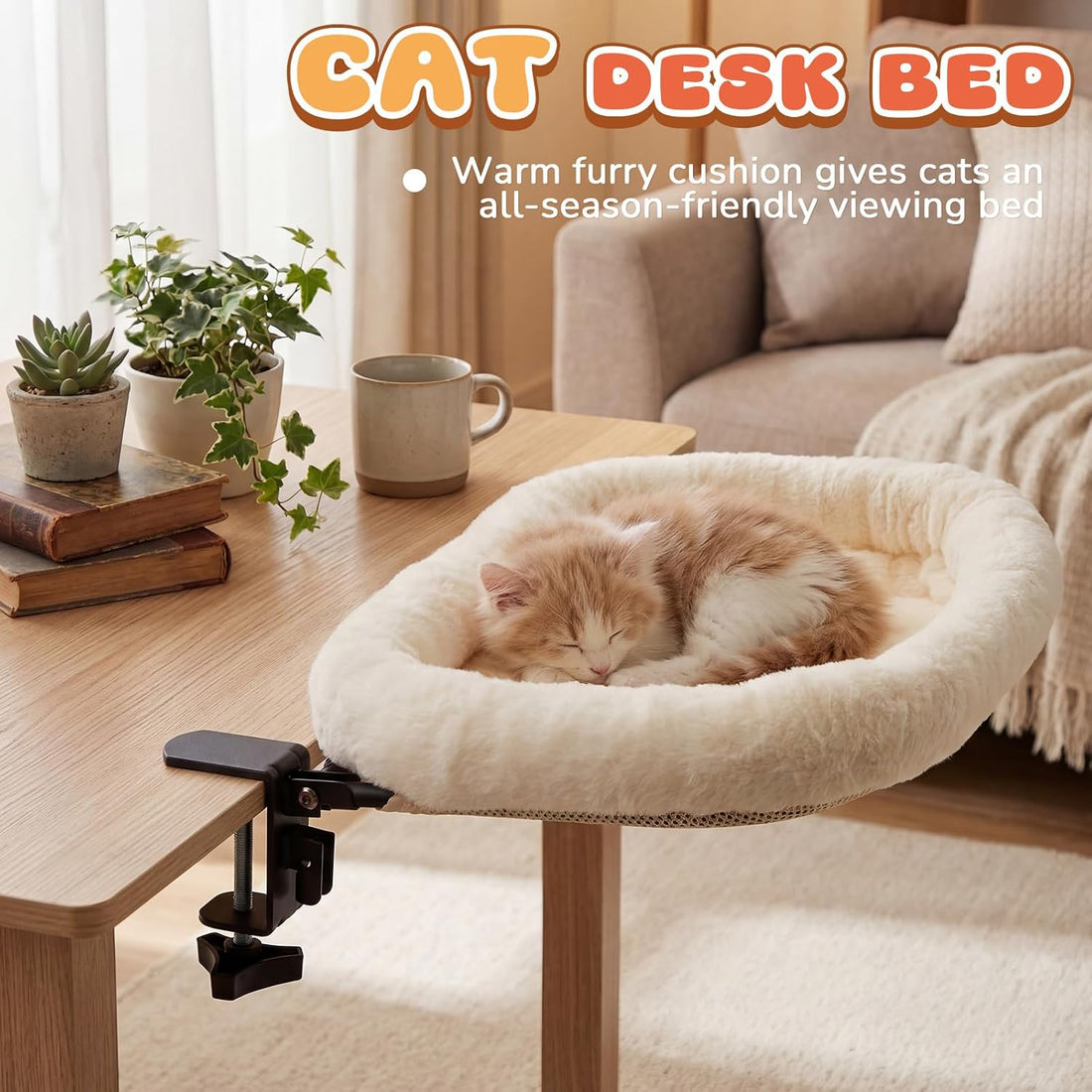 Lewtemi Bedside Pet Bed, Hanging Cat Hammock Attached to Bed or Desk