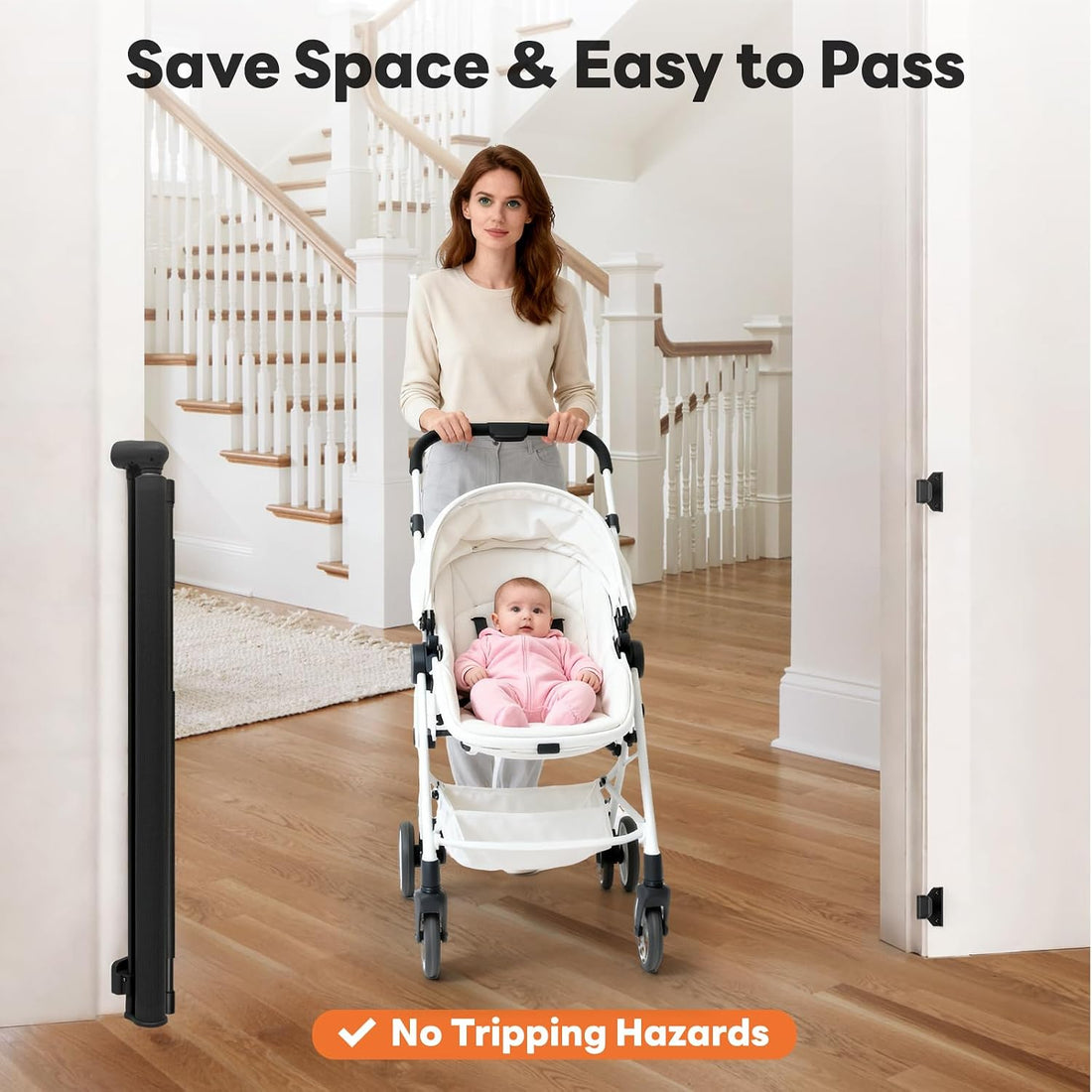 Retractable Baby Gate for Stairs and Doorways