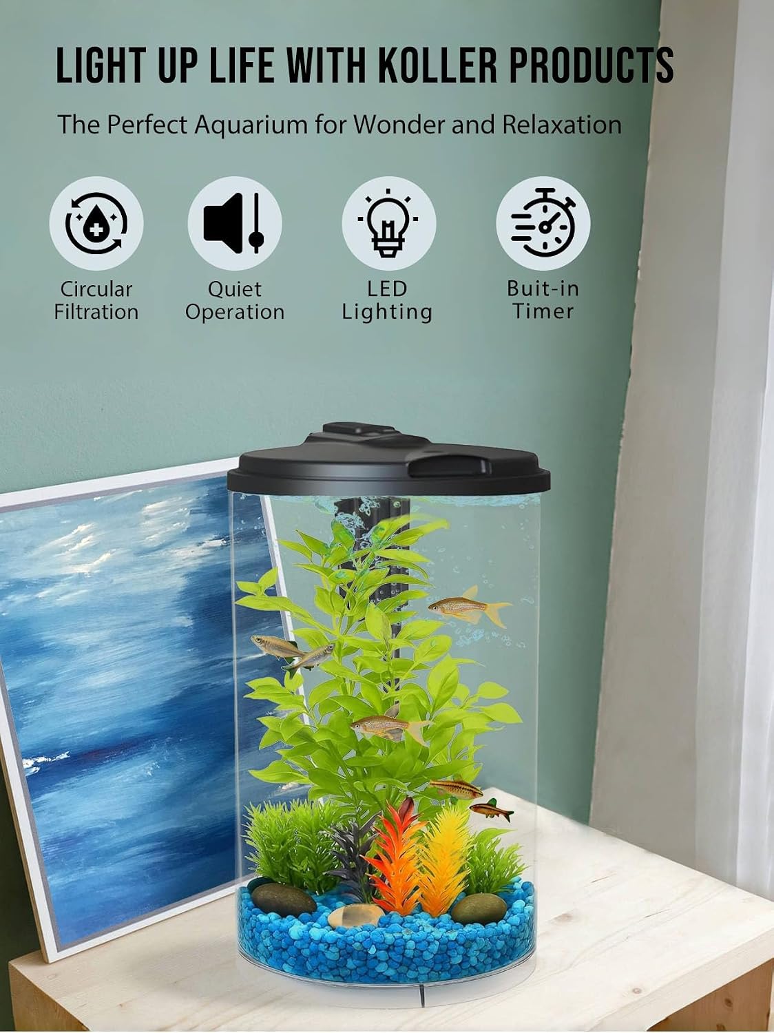 Koller Products AquaView 3-Gallon 360 Aquarium with LED Lighting