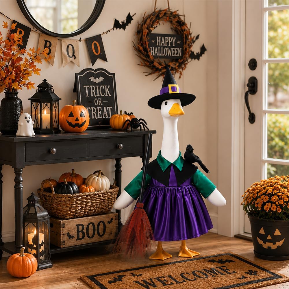 Halloween Goose Outfit Witch Porch Goose Clothes for Outdoor Lawn