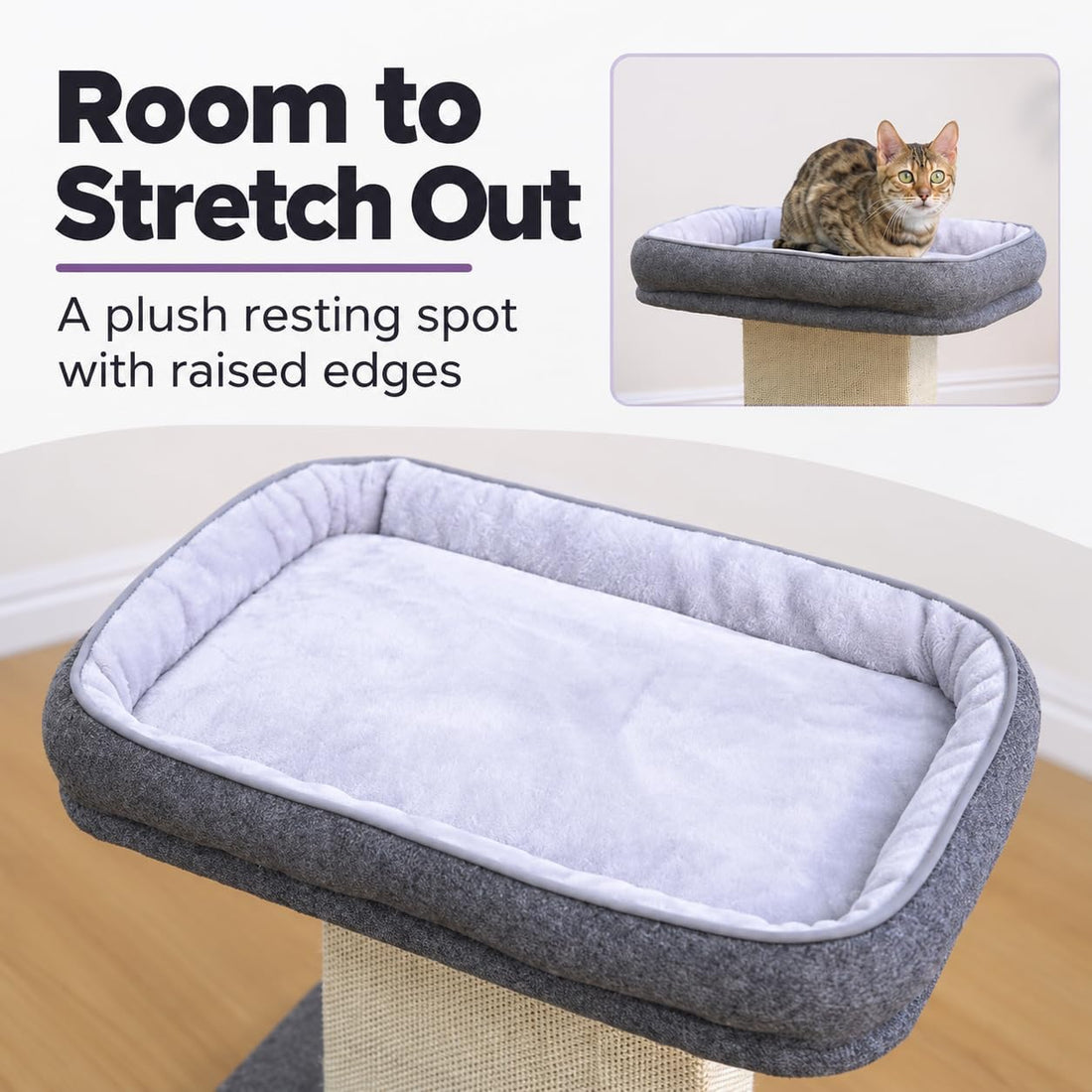 Catry Cat Perch with Washable Replaceable Bed & Wide Sisal Scratching