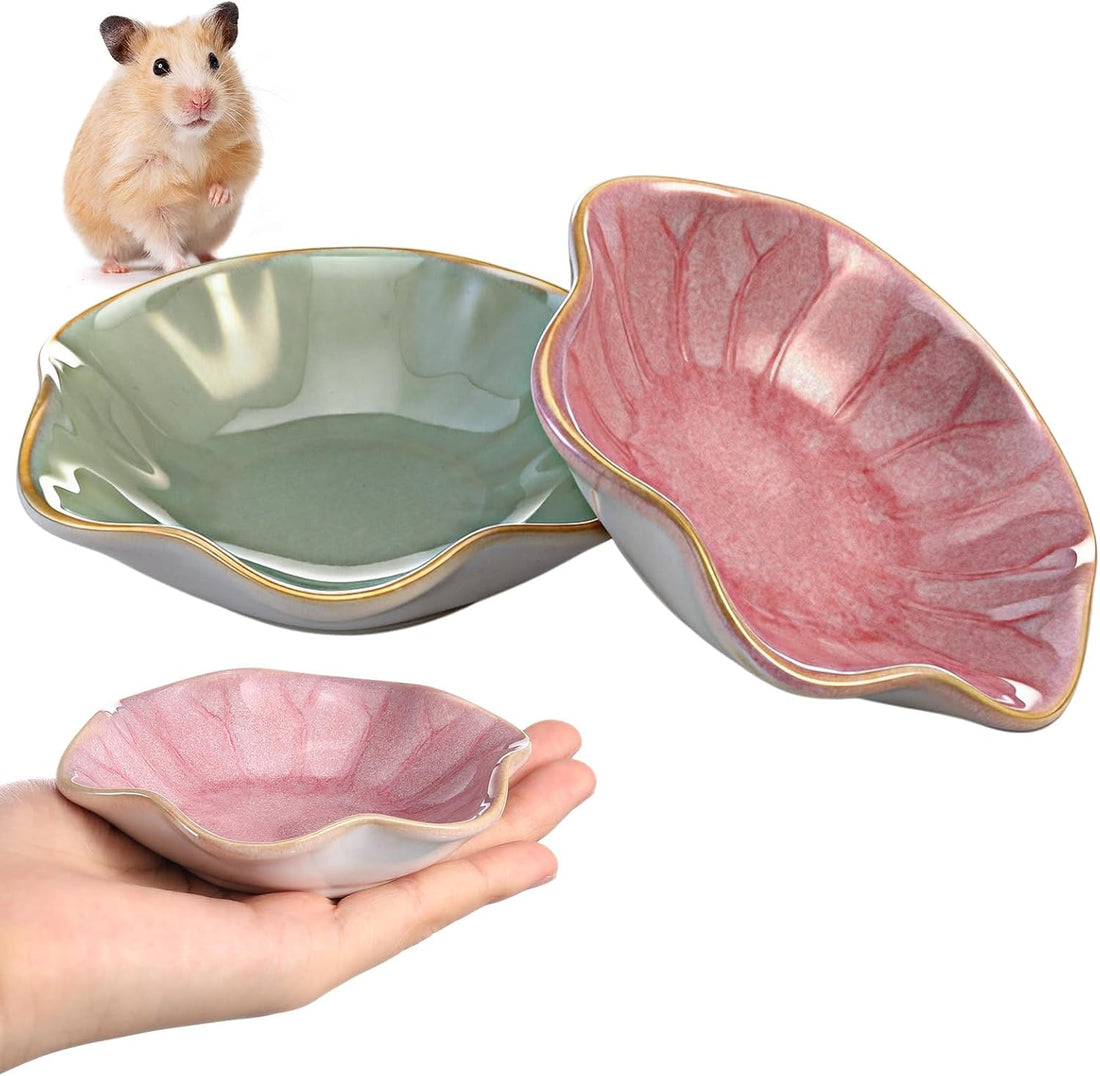 2 Pcs Ceramic Food Water Bowl Dish for Hamster Pets, Leaf