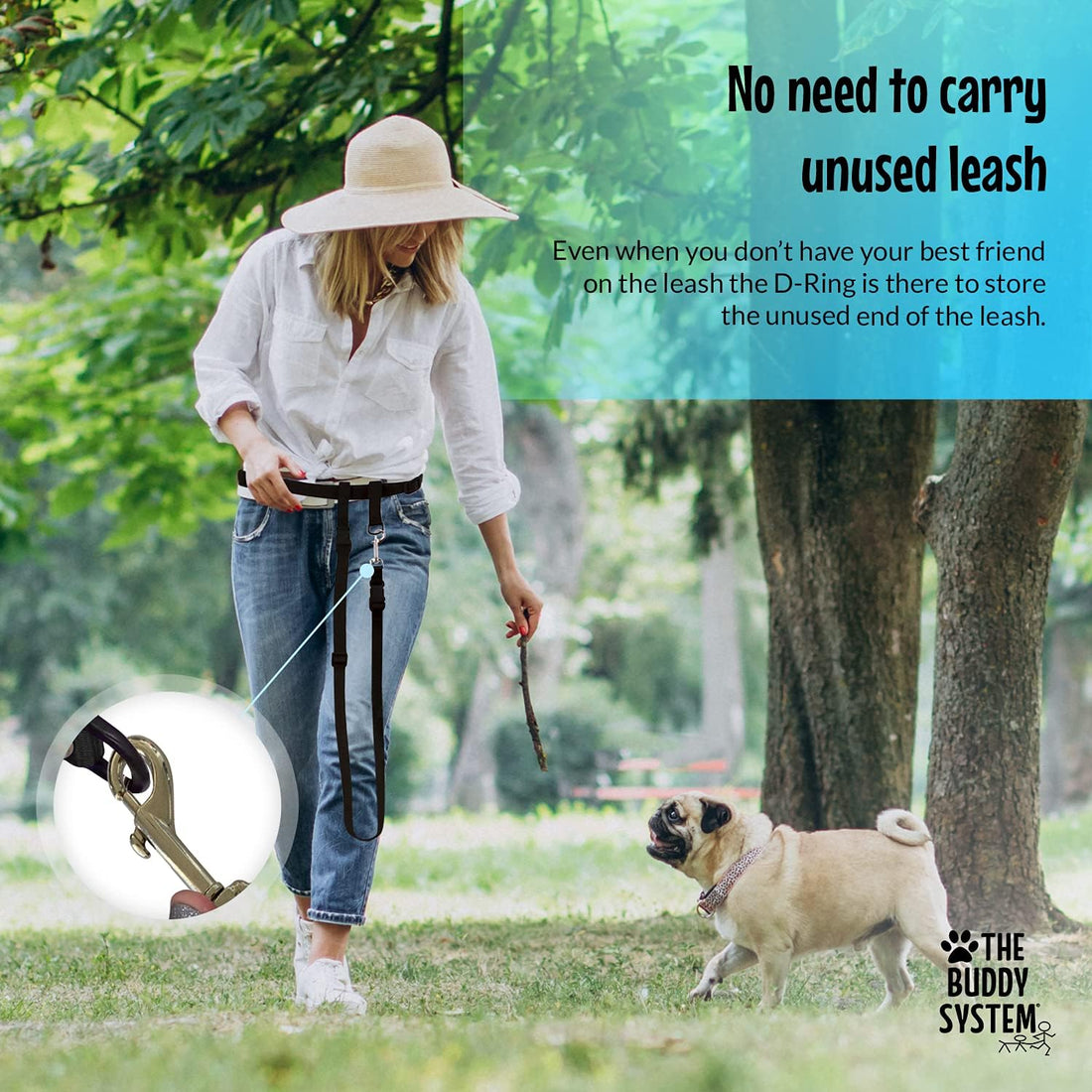 The Buddy System - Hands Free Dog Leash - Small Dog, Large Belt