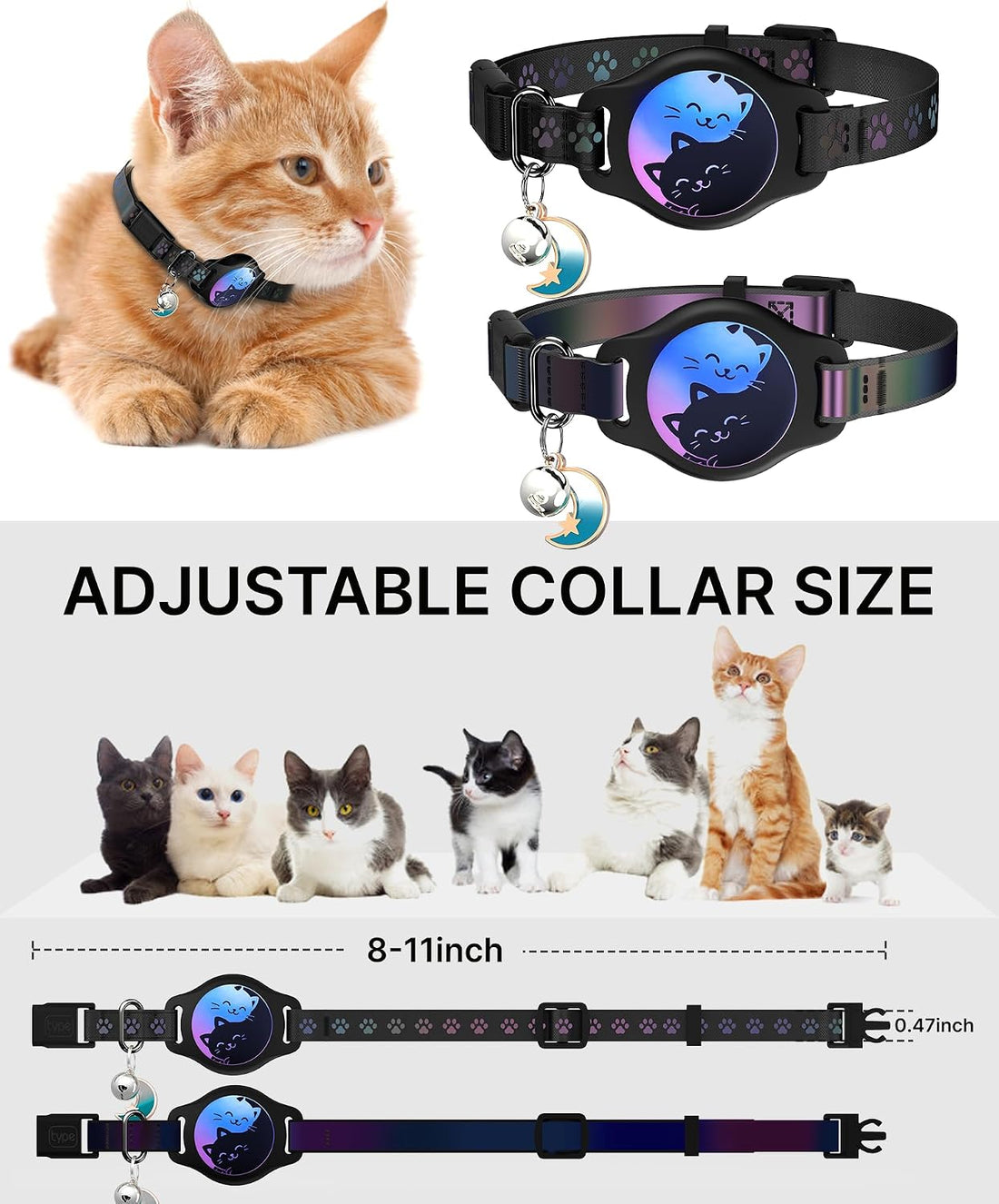 AirTag Cat Collar Breakaway, 2 Pack Cat Collar with Apple AirTag