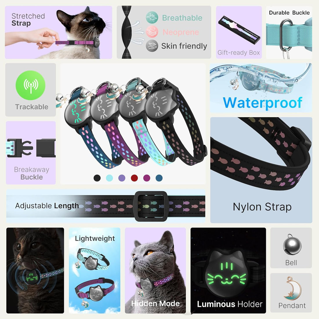 AirTag Cat Collar, Reflective Breakaway Collar