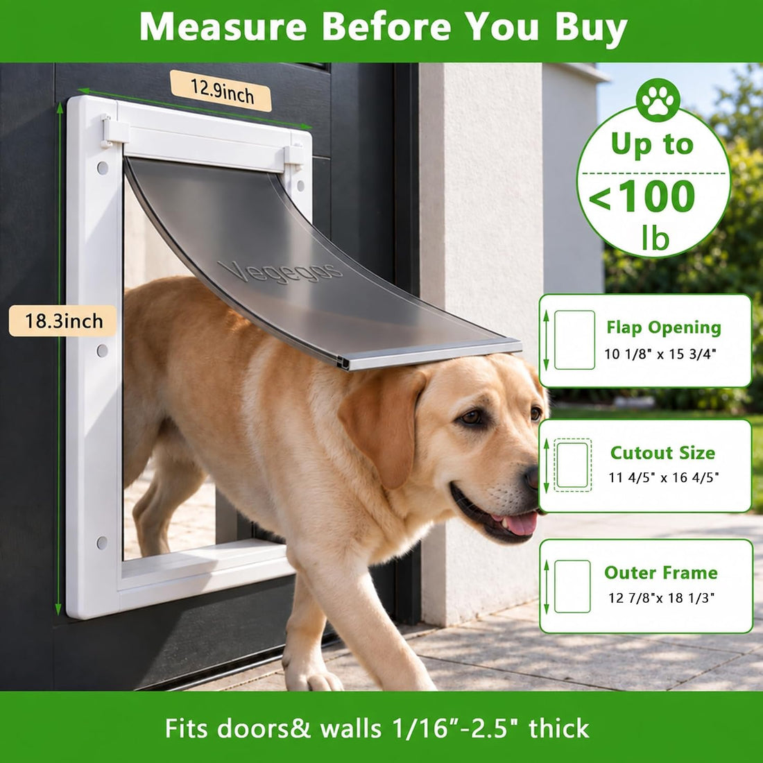 Large Dog Door for Door, Durable Plastic