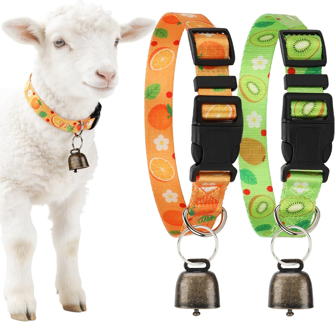 2 Pack Goat Collars with Bells，Fruit Adjustable Nylon Collar Set