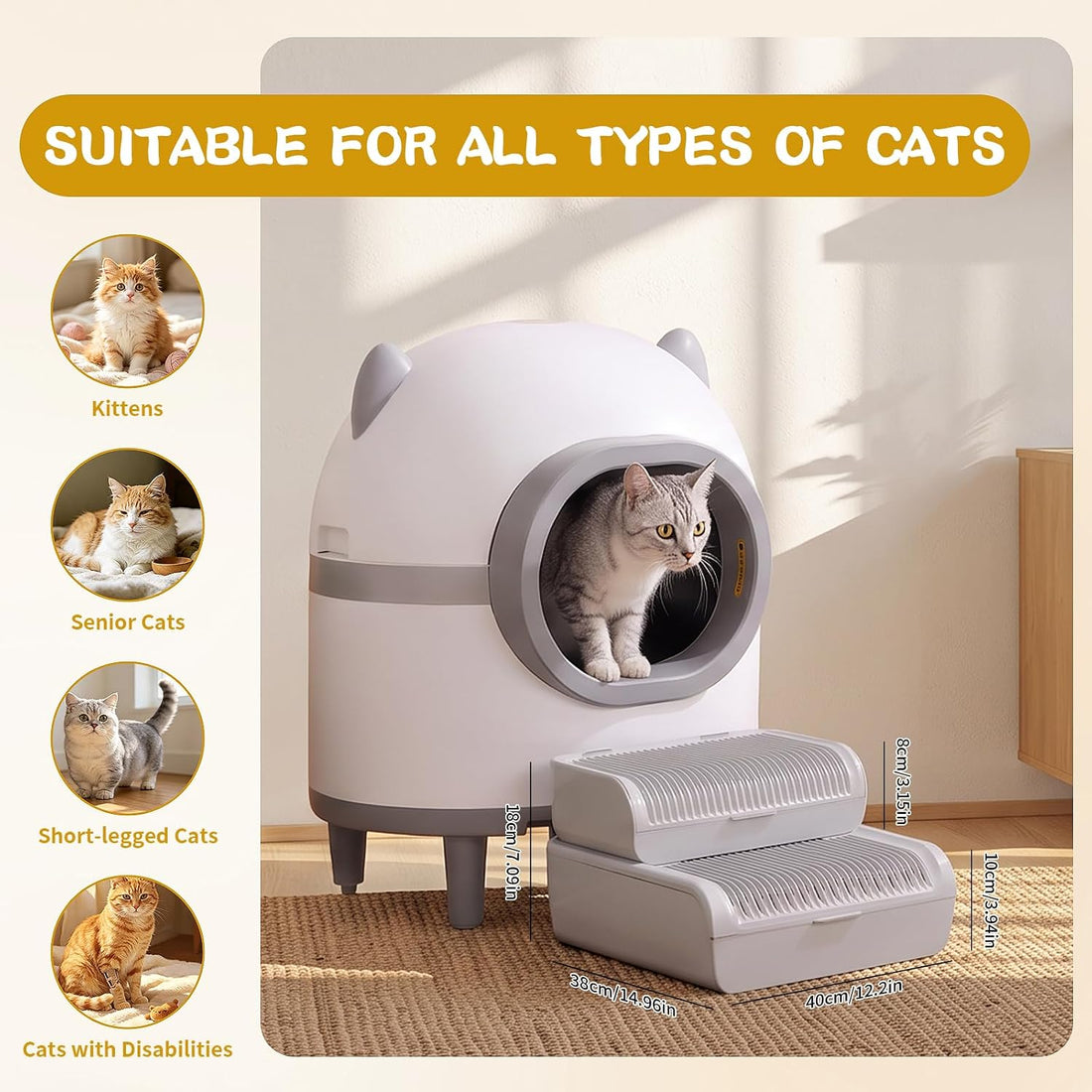 NATUYA 2-Step Cat Litter Box Ramp,Litter Box Step for Cats,Detachable