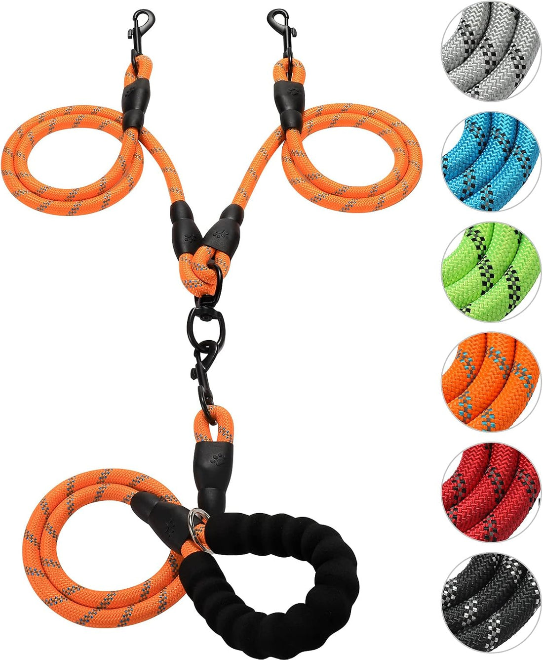 Double Dog Leash Reflective Detachable Coupler &360° Swivel Tangle