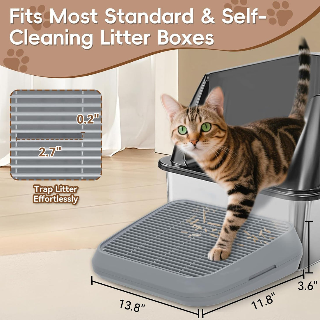 Elevated Litter Box Ramp/Steps for Kittens & Old Cats,Washable Litter