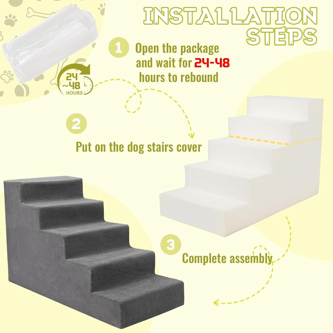 Niubya Dog Stairs for Small Dog and Cats,23”H Non-Slip Bottom Pet