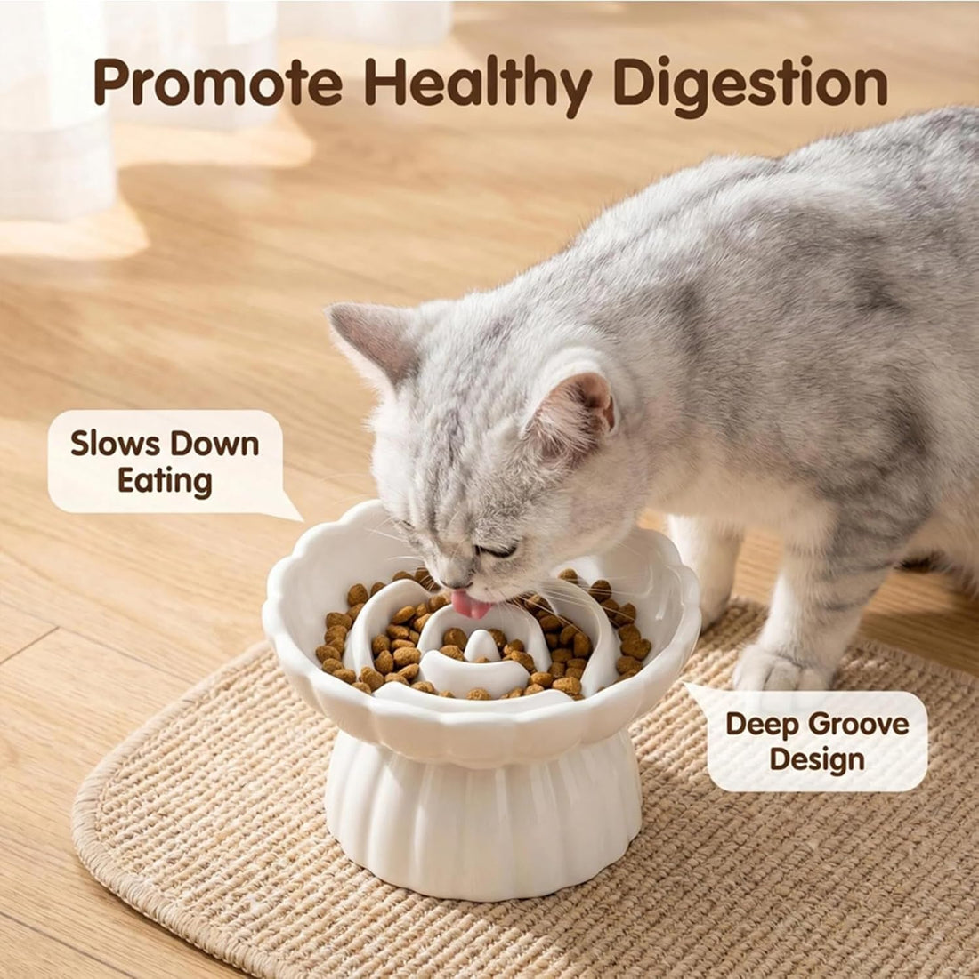 Ceramic Cat Slow Feeder, Raised Slow Feeder Cat Bowl