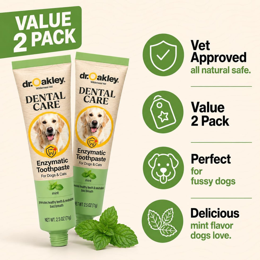 Dr. Oakley 2 Pack Cat or Dog Toothpaste Peanut Butter Flavor