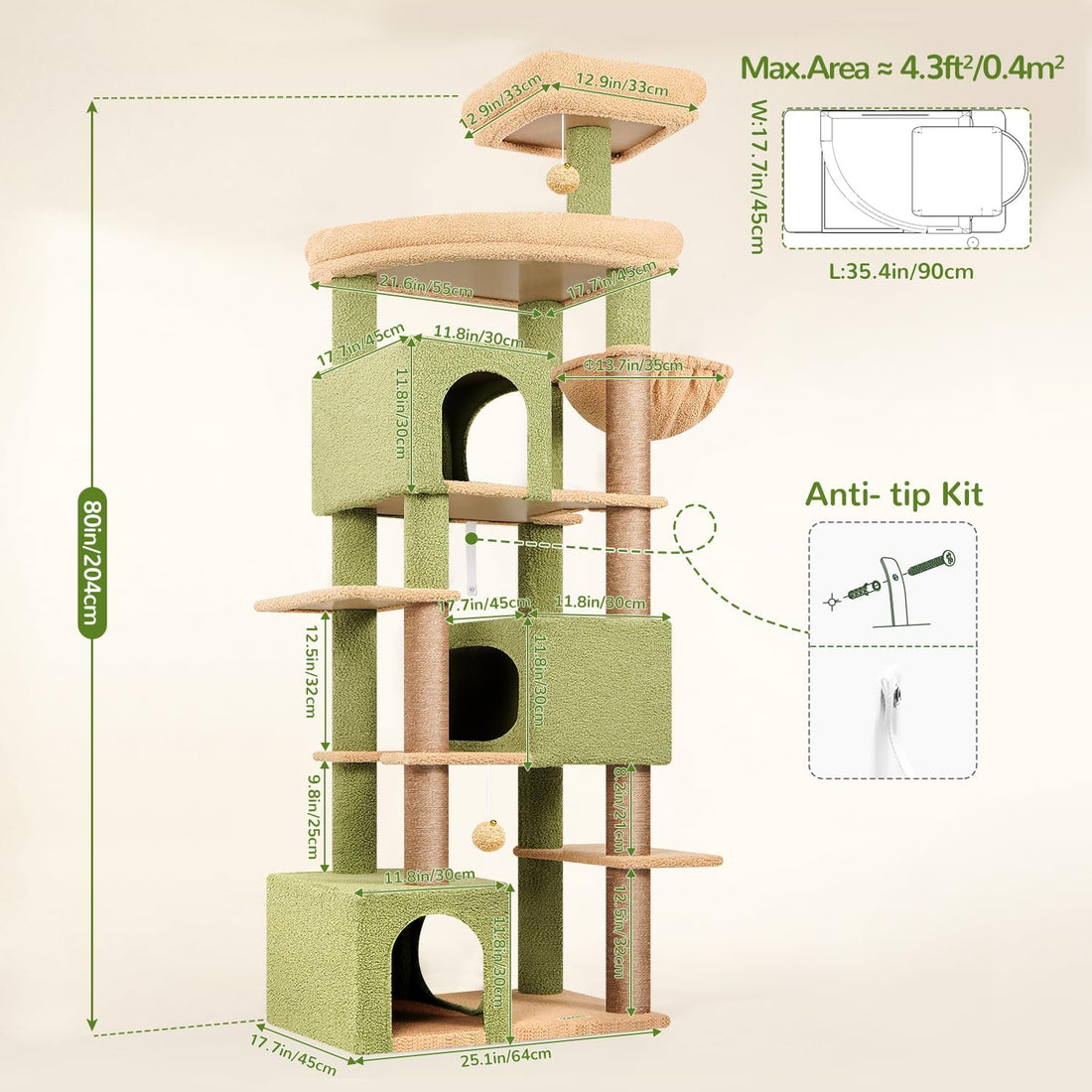 Globlazer Cactus Large Cat Tree for Large Cats, Tall Sturdy Cat Tower