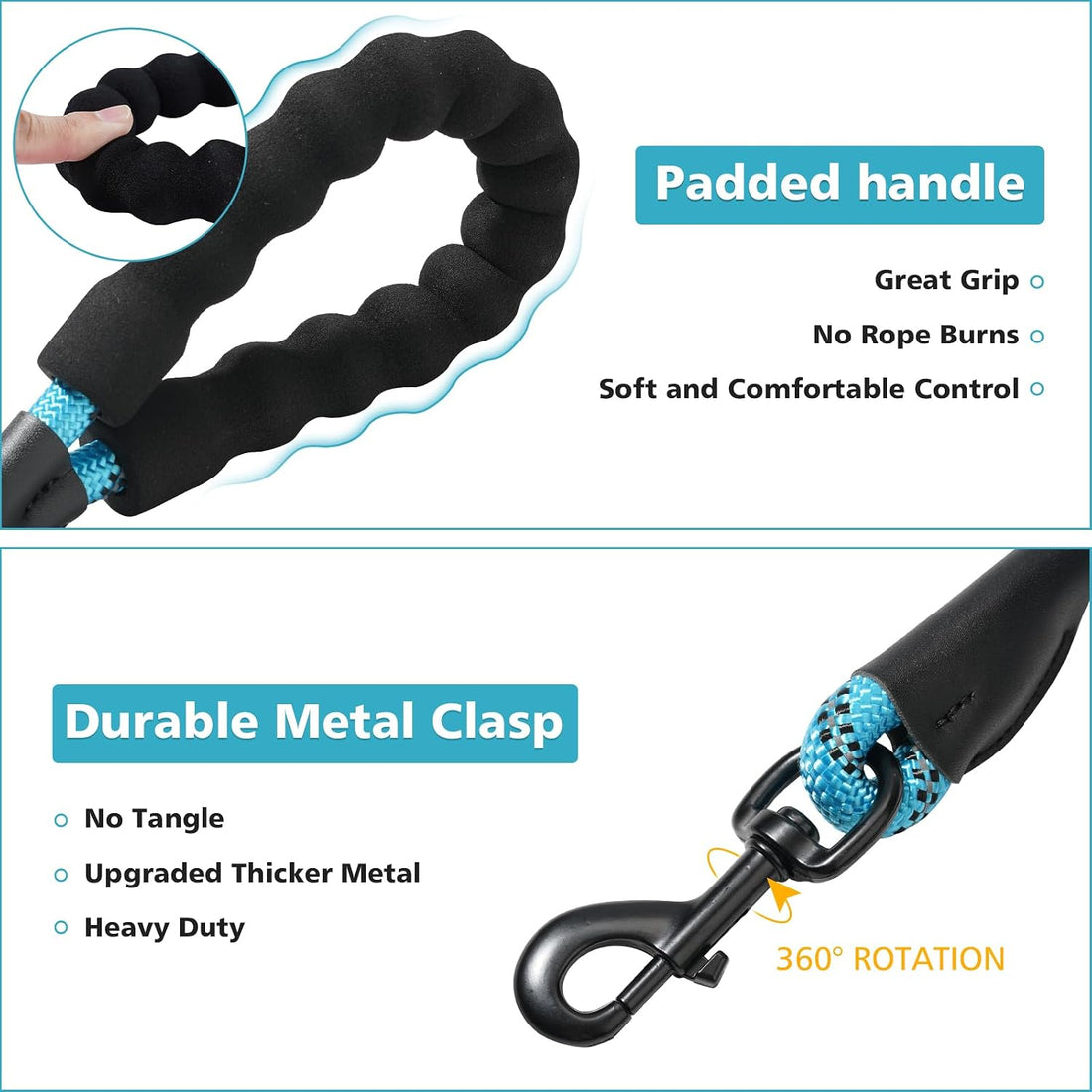 Rttochfy Rope Dog Leash 2/4/5/6/8/10 FT with Comfortable Padded